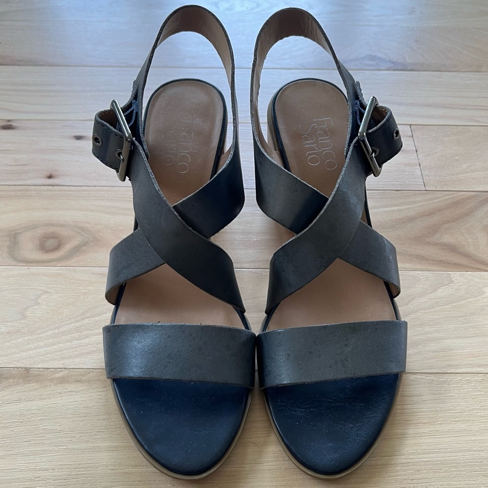 Franco Sarto Leather Sandals with Chunky Heel and Buckle - Picture 2 of 4